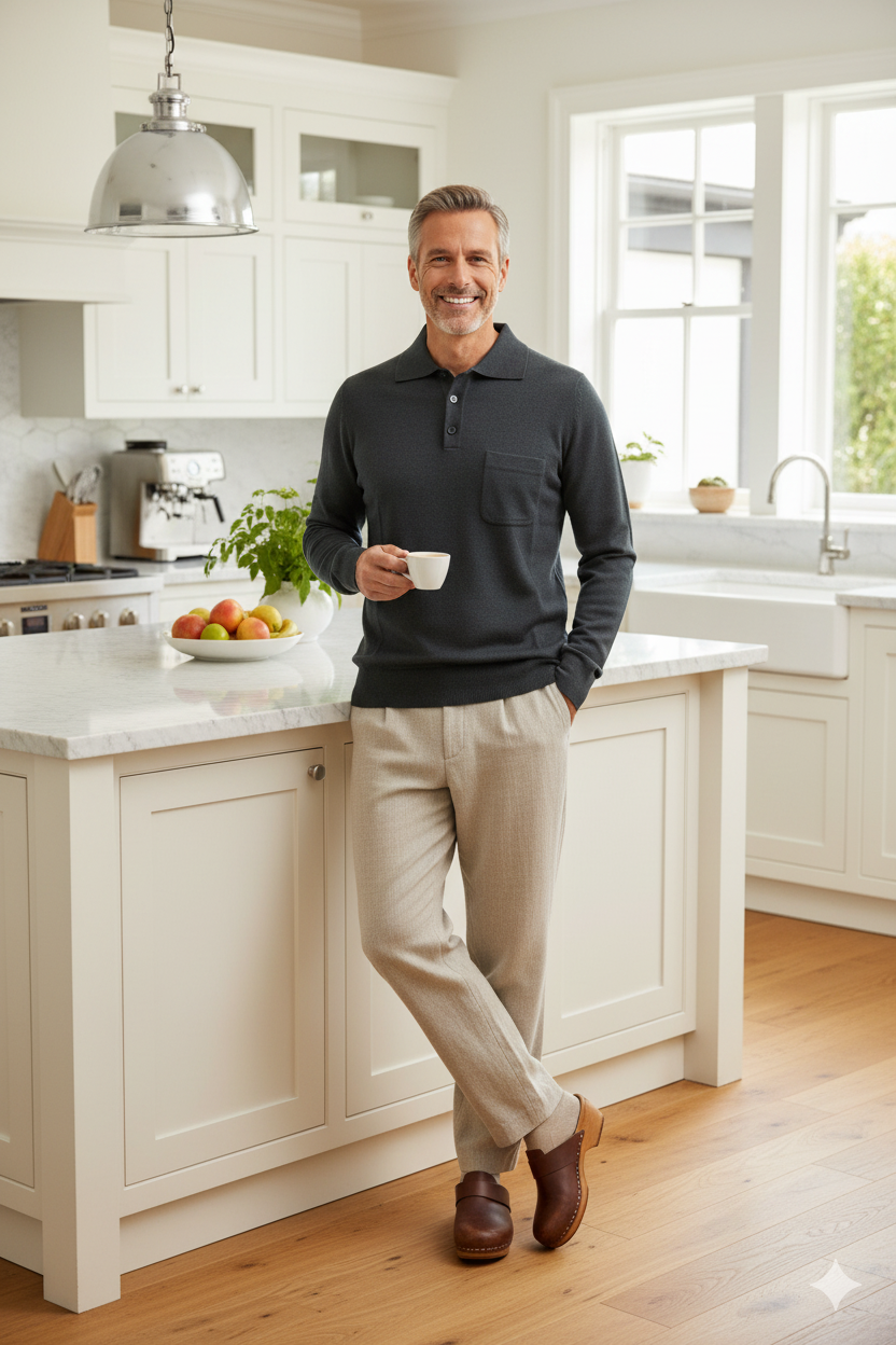 Oppland Erkek Kazak Premium Yün Tarzı Klasik Polo Yaka Düğmeli Cepli Rahat Tam Kalıp